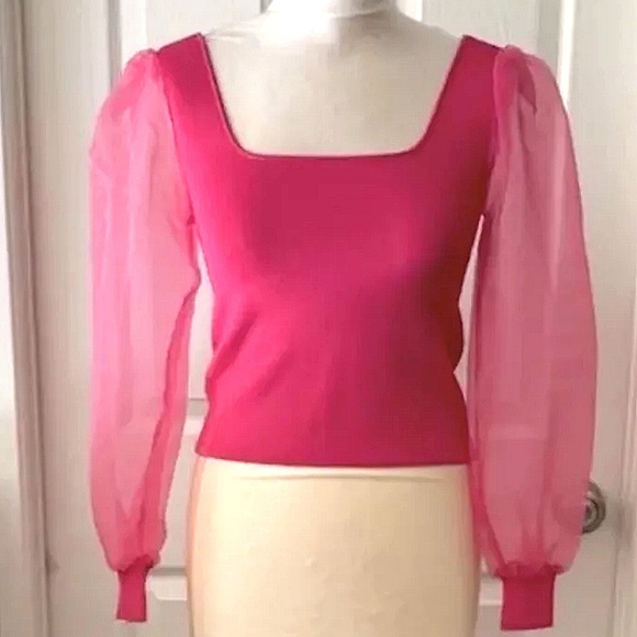 House of Harlow 1960 Sheer Puff Sleeves Knit Top - Picture 2 of 13